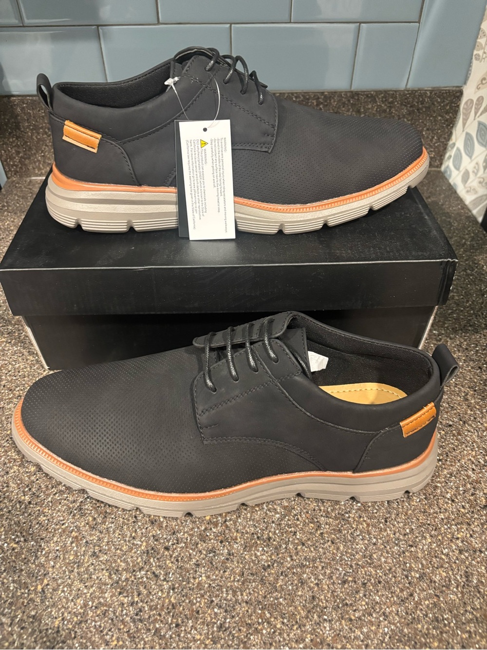 Men's Black Derby Shoes with Tan Accent